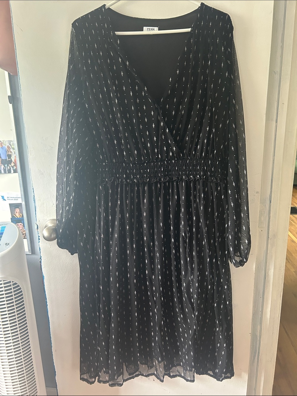 Penningtons Black Long Sleeve Metallic Dot Wrap Dress